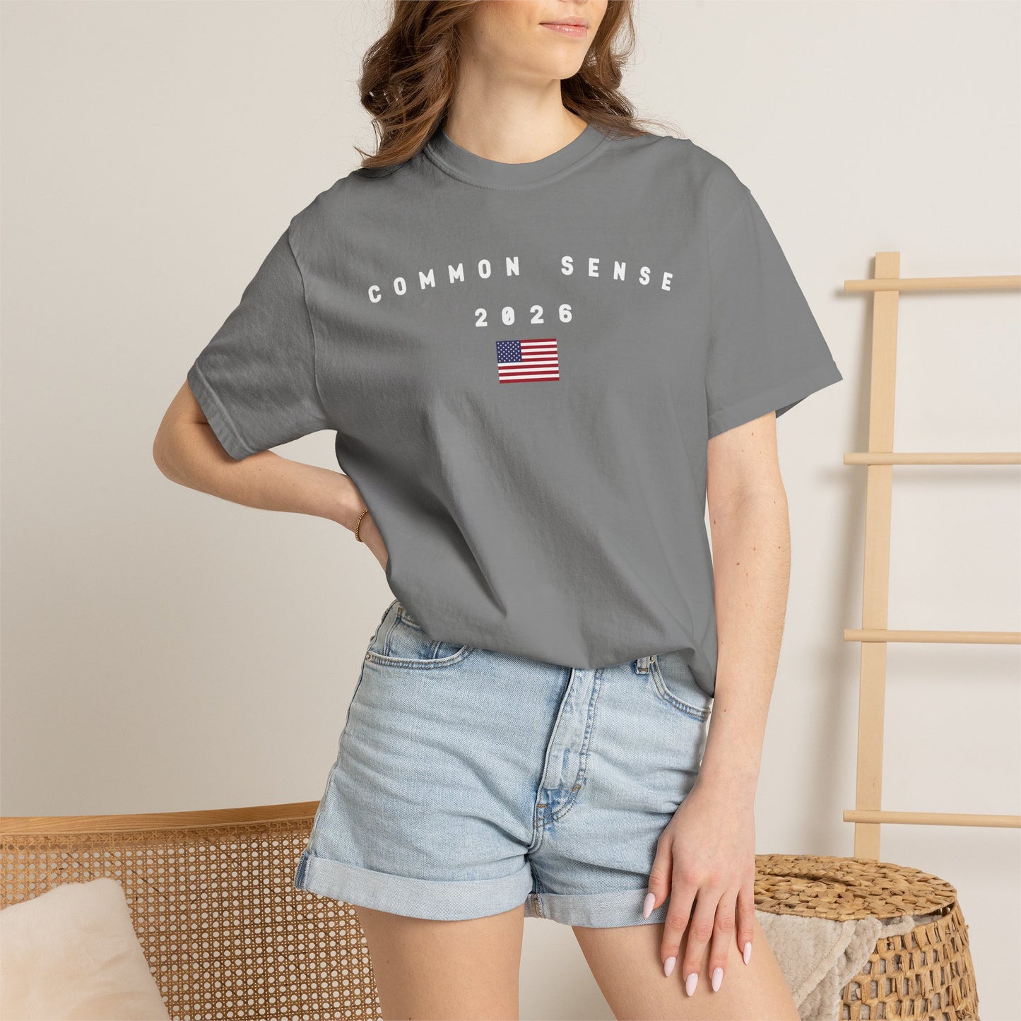Common Sense 2026 with Flag Tee Shirt - White Letters