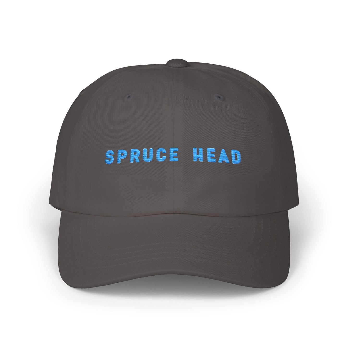Spruce Head Embroidered Dad Cap with Blue Letters – Minimal Coastal Baseball Hat