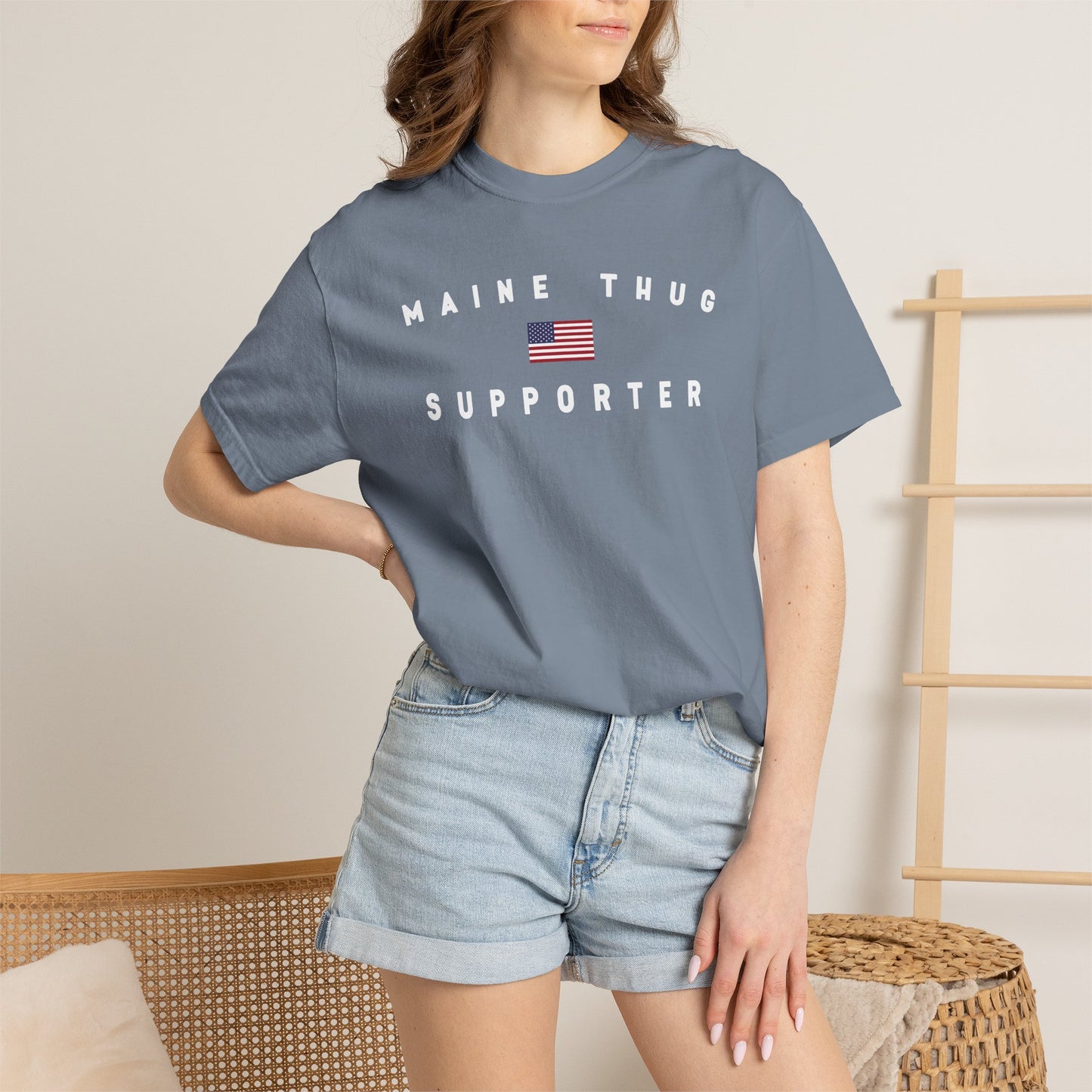 Maine Thug Supporter 2026 with Flag Tee Shirt - White Letters
