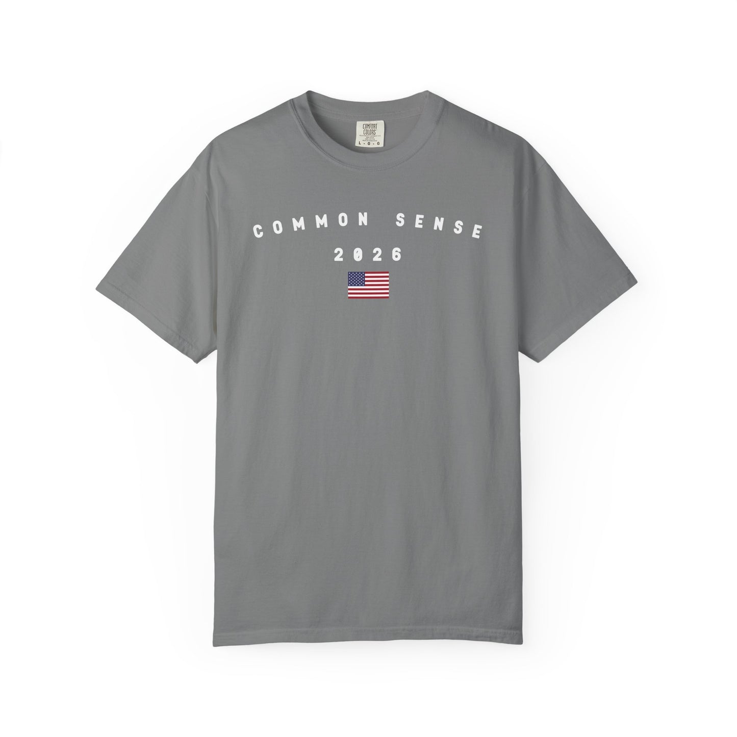 Common Sense 2026 with Flag Tee Shirt - White Letters