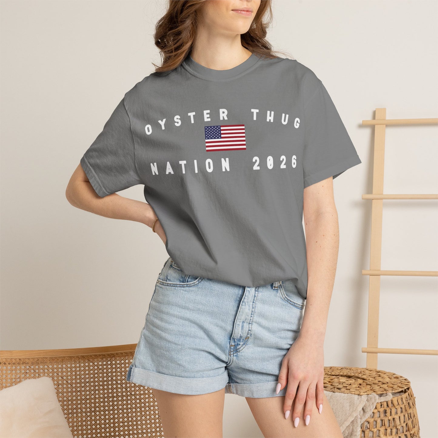 Oyster Thug Nation 2026 with Flag Tee Shirt - White Letters