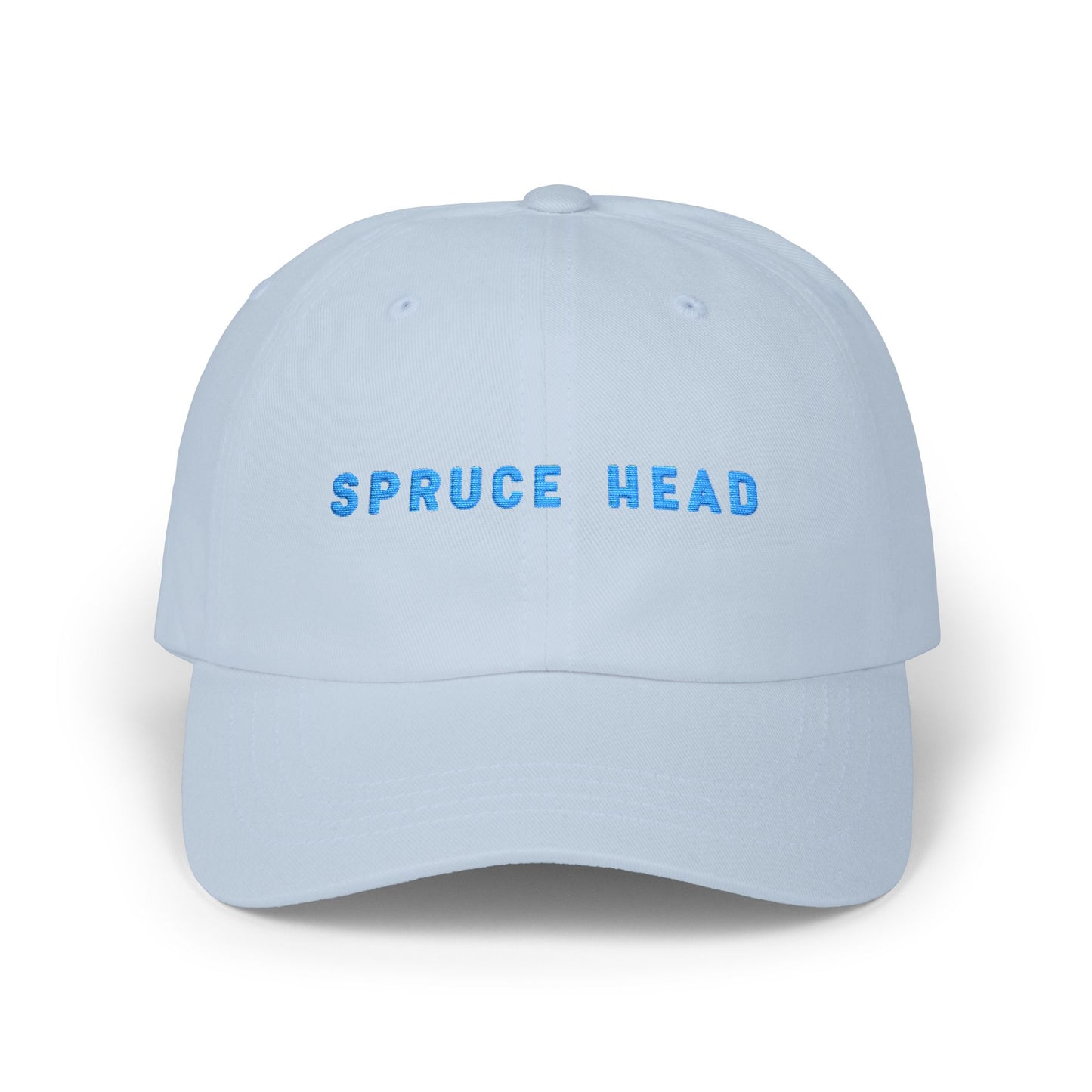 Spruce Head Embroidered Dad Cap with Blue Letters – Minimal Coastal Baseball Hat