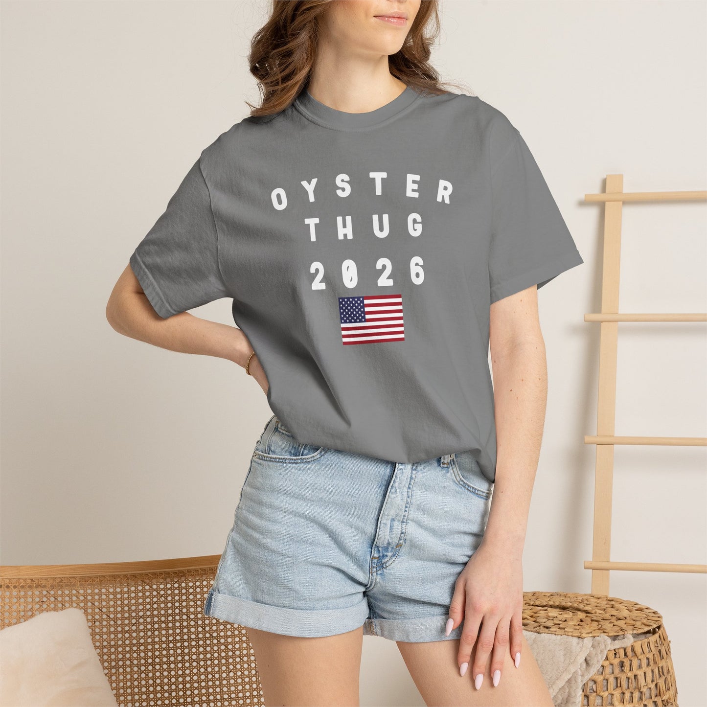 Oyster Thug 2026 with Flag Tee Shirt - White Letters