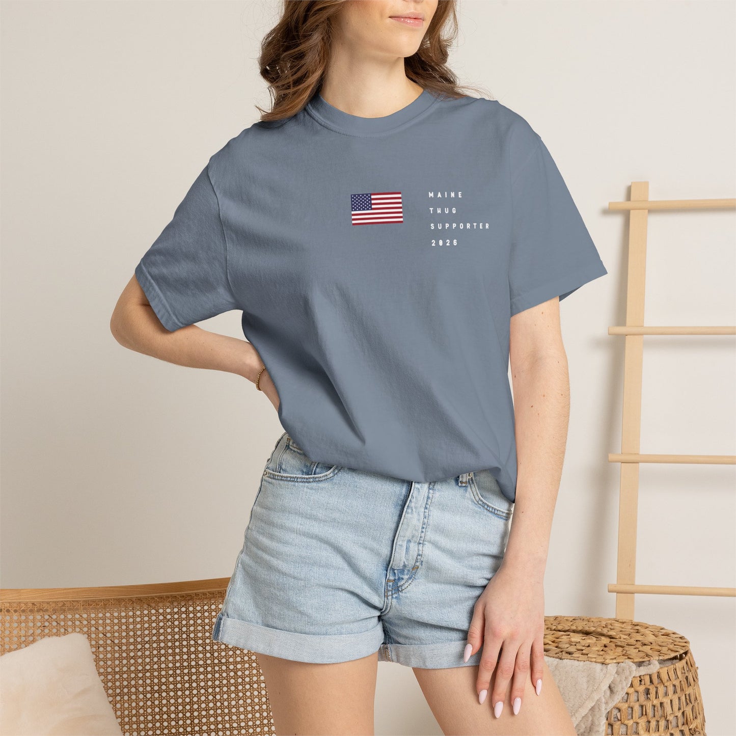 Maine Thug Supporter  2026 with Flag Tee Shirt - White Letters