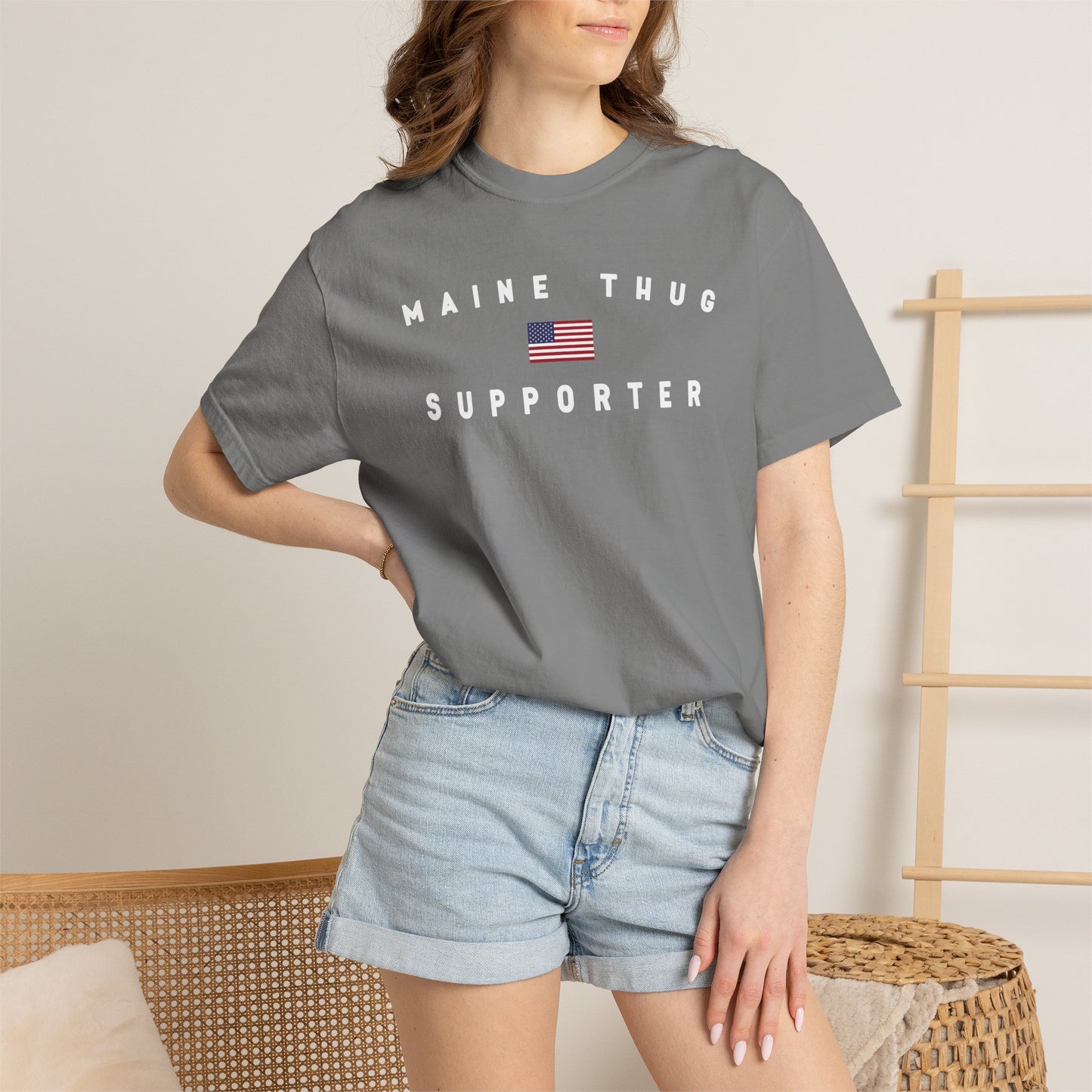 Maine Thug Supporter 2026 with Flag Tee Shirt - White Letters