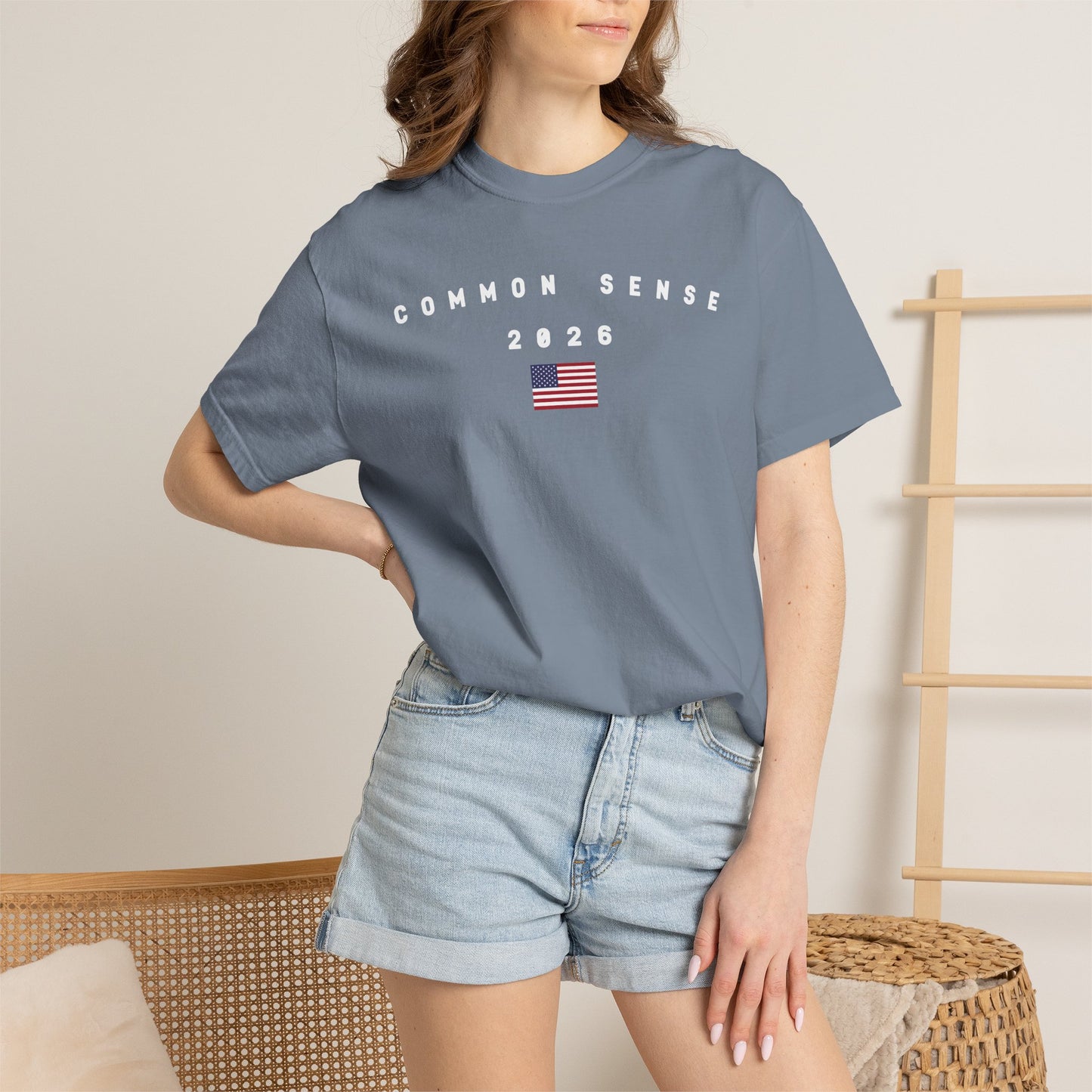 Common Sense 2026 with Flag Tee Shirt - White Letters