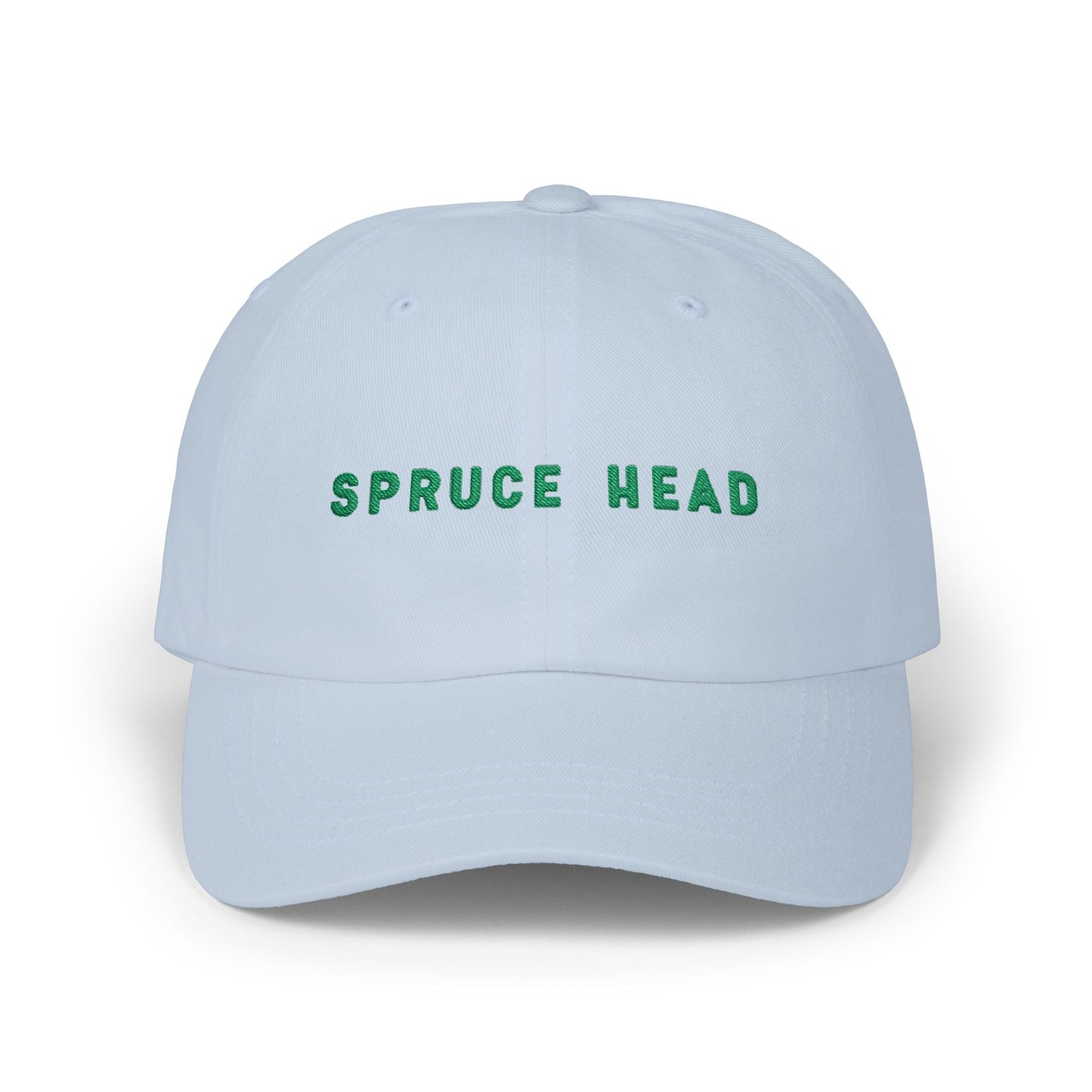 Spruce Head Embroidered with teal letters - Dad Cap with Blue Letters – Minimal Coastal Baseball Hat