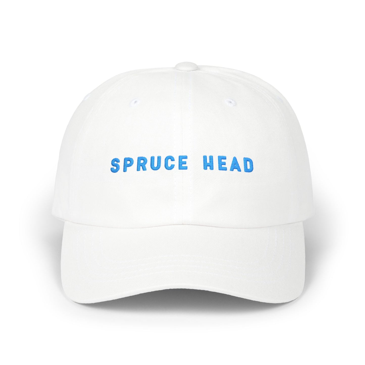 Spruce Head Embroidered Dad Cap with Blue Letters – Minimal Coastal Baseball Hat