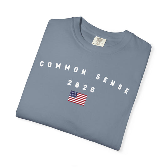 Common Sense 2026 with Flag Tee Shirt - White Letters