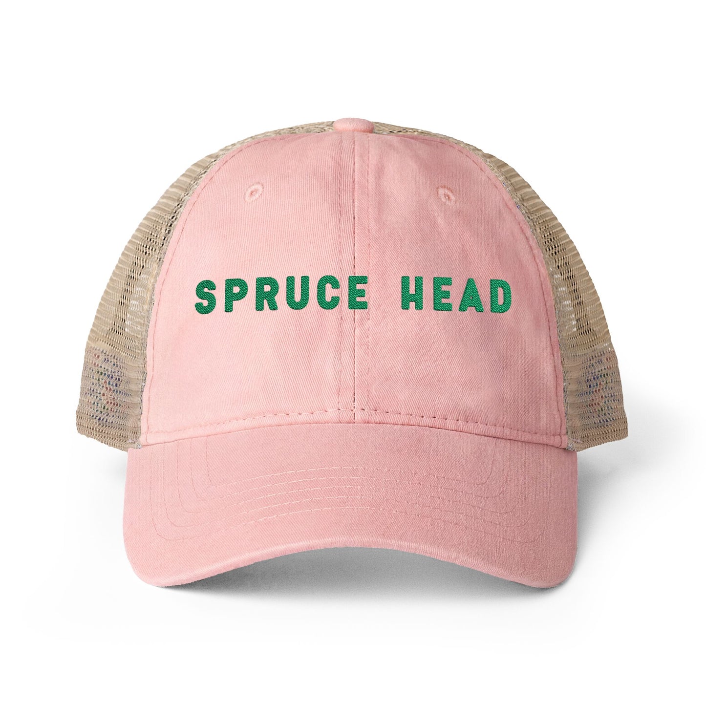 Spruce Head with Teal Letters - Women's Washed Mesh-Back Cap
