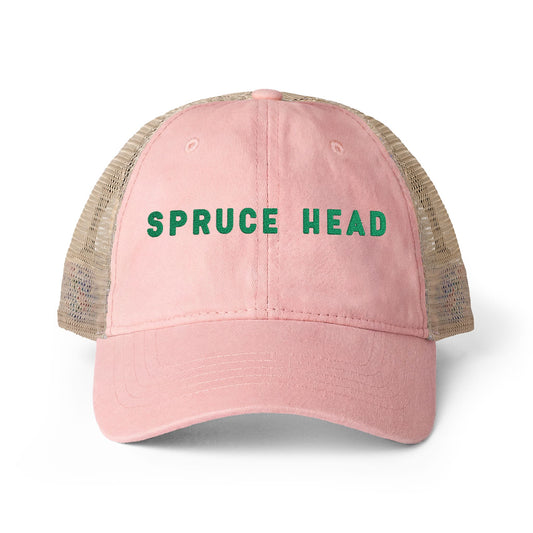 Spruce Head with Teal Letters - Women's Washed Mesh-Back Cap